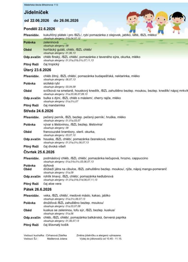 Jídelníček 22. 6. - 26. 6. 2026