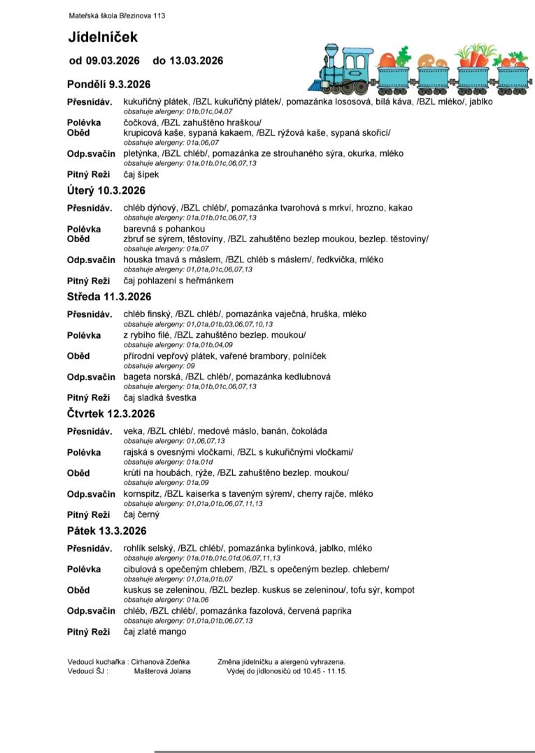 Jídelníček 9.3. - 13.3. 2026